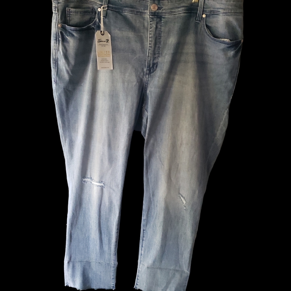 Seven7 Plus Size 26 Blue Distressed Jeans Ankle Pants